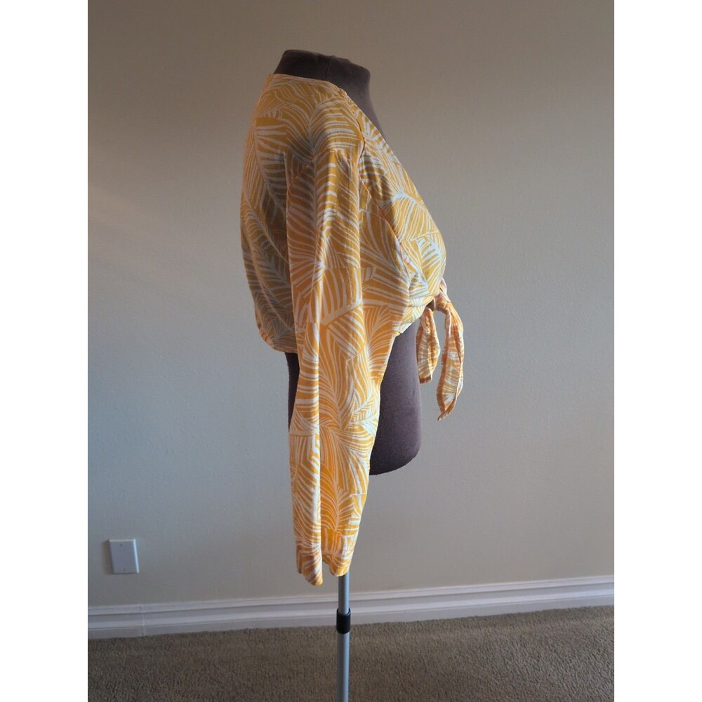Shade & Shore Crop Top Tie Front Palm Gold. Tie Under Bust Or Waist - Picture 3 of 10